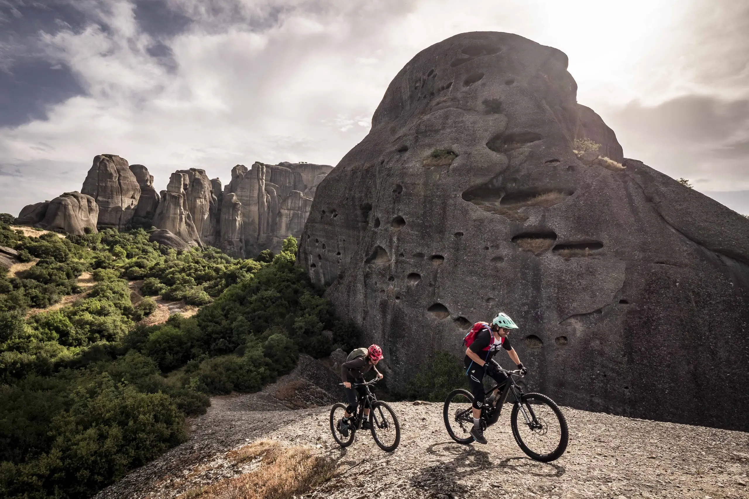 Mountain bikers in Meteora Greece