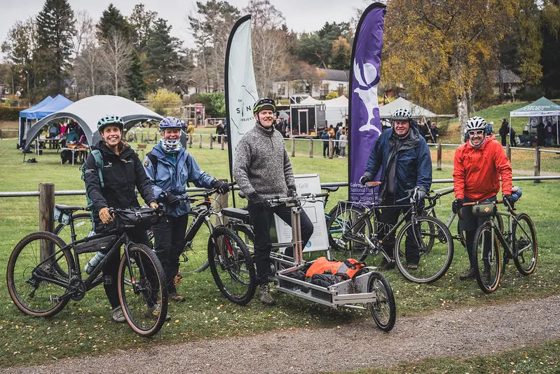 Cyclists getting ready to ride in the Cairngorms National Park