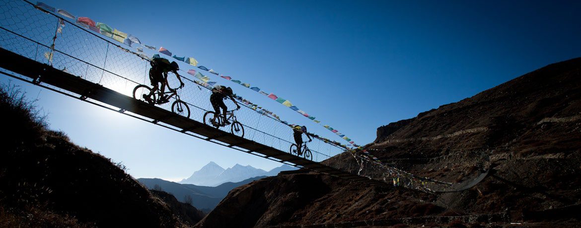 Suspension bridge in the Kali Gandaki Valley, Nepal mountain bike tours worldwide, Customer reviews of our mountain bike tours, mountain biking kathmandu valley