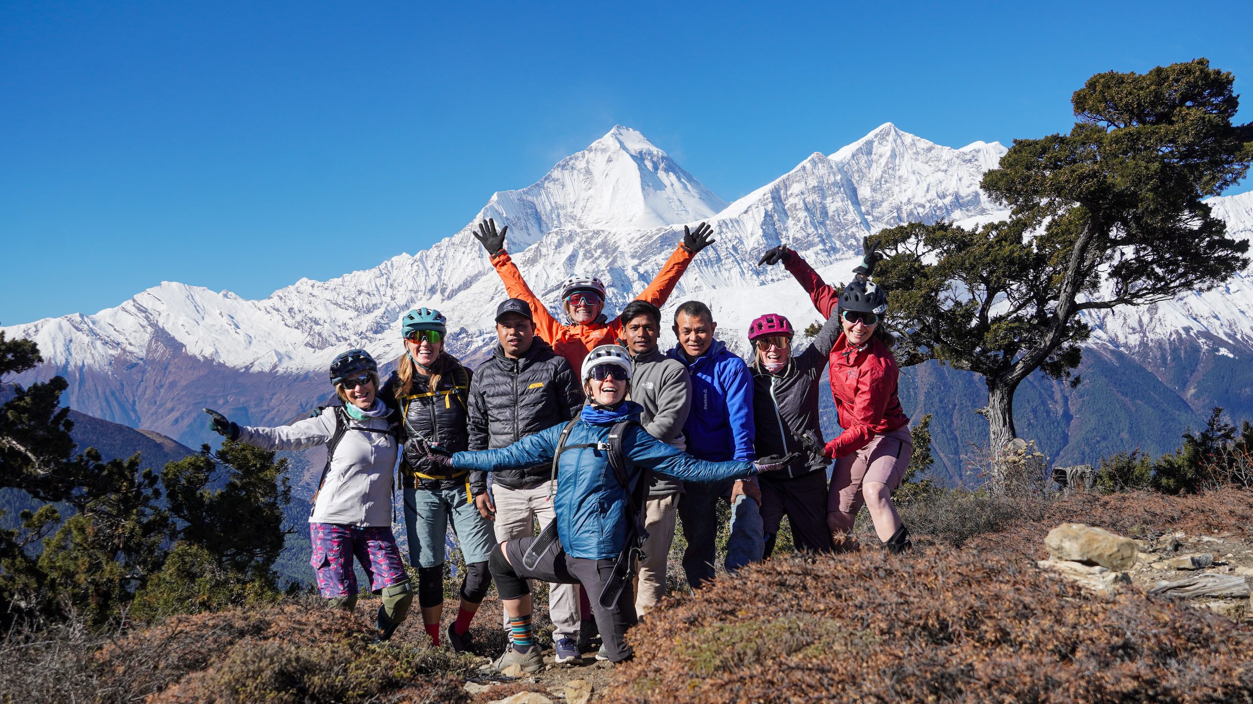 Mountain bikers in the Himalayas of Nepal