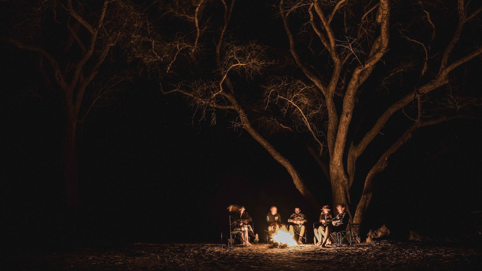 Sitting round the campfire in Namibia