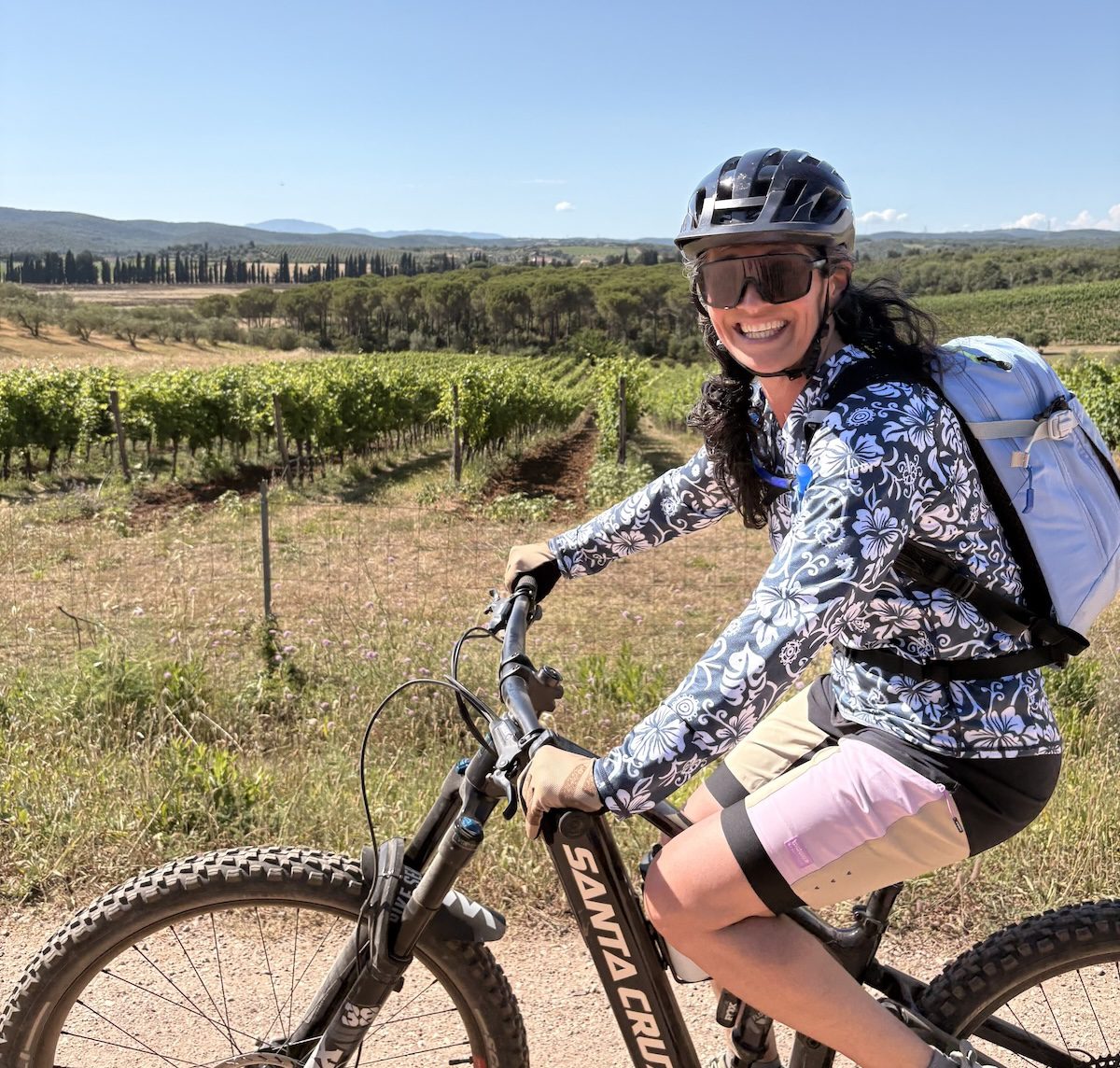 Female e-mountain biker in Tuscany
